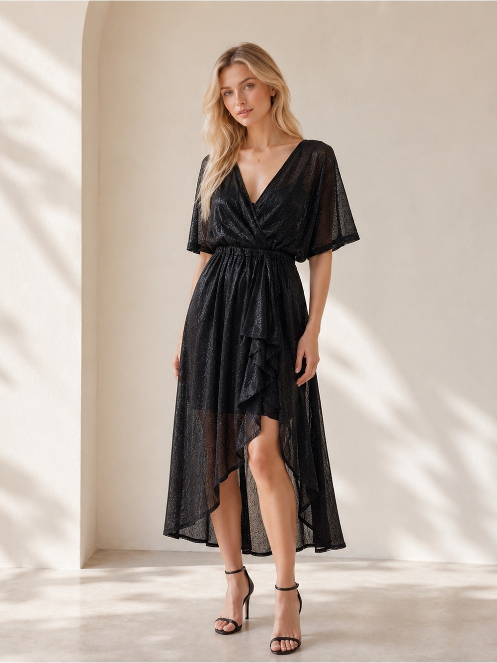 The Kooples Long Dress With Black Draping Metalic Shine Size 1 small